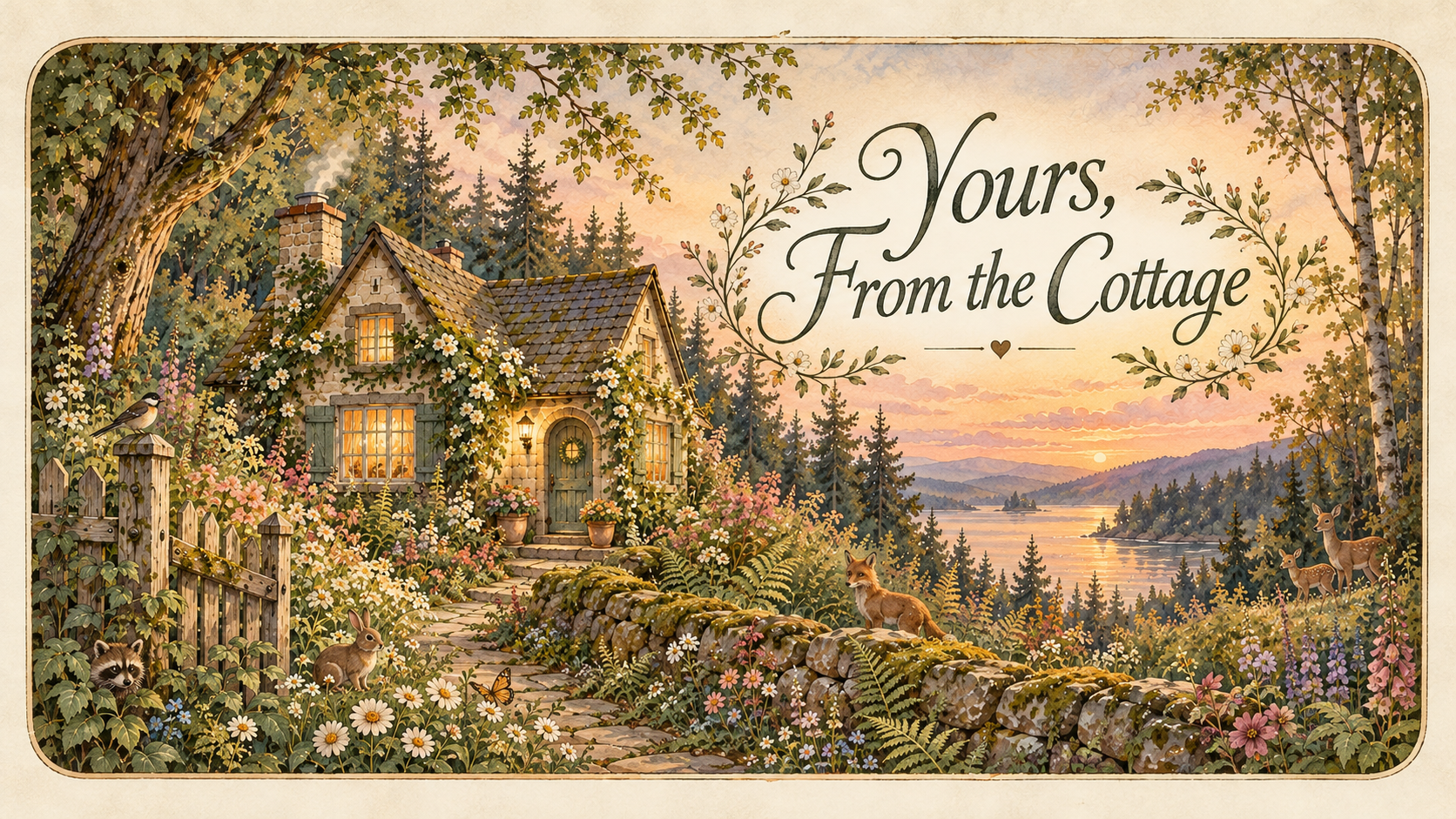 Vintage illustration of a woodland cottage